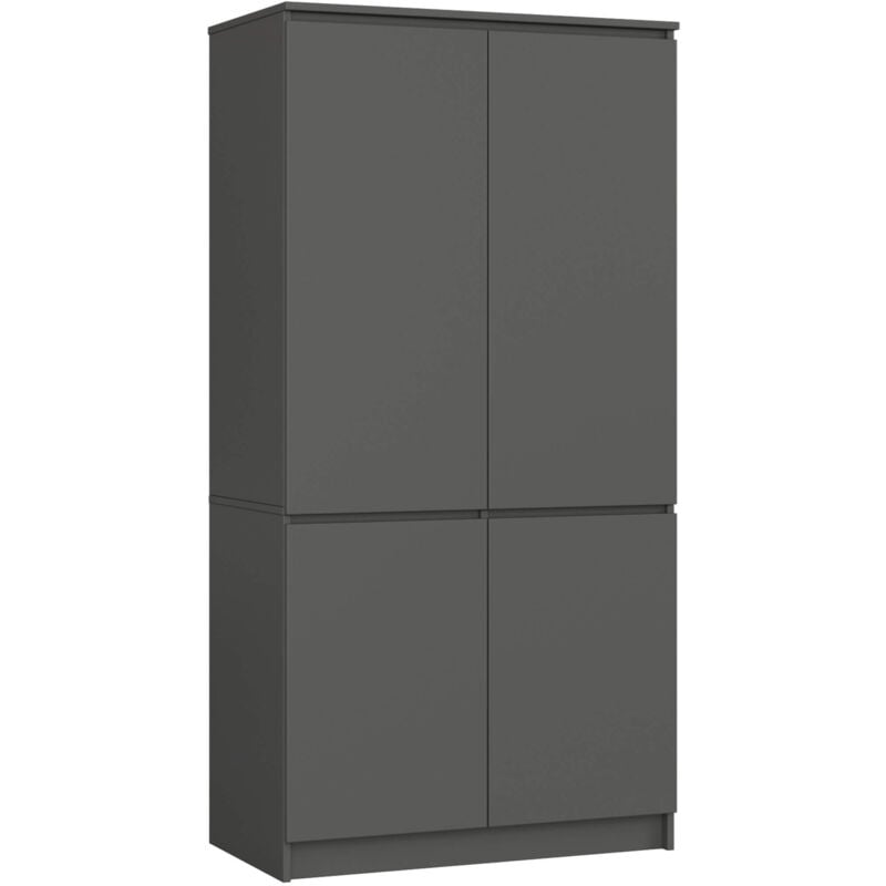 Akord - Armoire S90 Gris Graphite 90 cm 4 portes façade Gris Graphite 4 étagères 90x51x180 cm