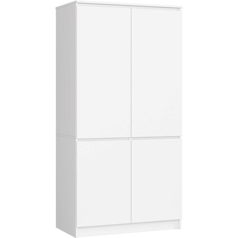 Akord - Armoire S90 Blanche 90 cm 4 portes façade Blanche 4 étagères 90x51x180 cm