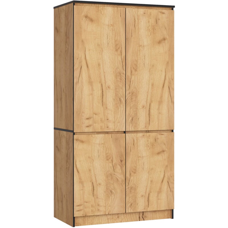 Akord - Armoire S90 Chêne Craft 90 cm 4 portes façade Chêne Craft 4 étagères 90x51x180 cm