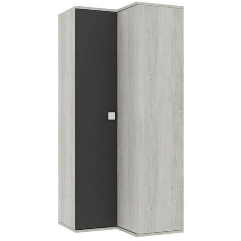 Armoire angulaire 98x96x223h usé blanc anthracite