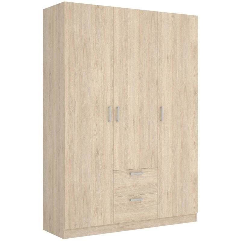 Dmora - Armoire Argentella, Portemanteau pour chambre, Armoire avec 3 portes battantes et 2 tiroirs, 150x52h215 cm, Chêne, avec emballage renforcé