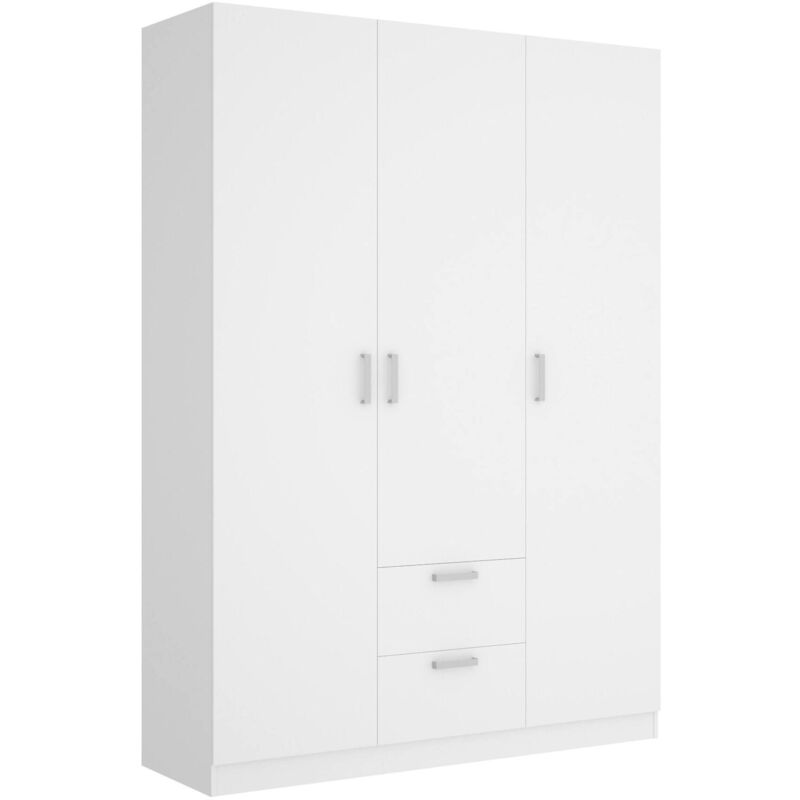 Dmora - Armoire Argentella, Portemanteau pour chambre, Armoire avec 3 portes battantes et 2 tiroirs, 150x52h215 cm, Blanc