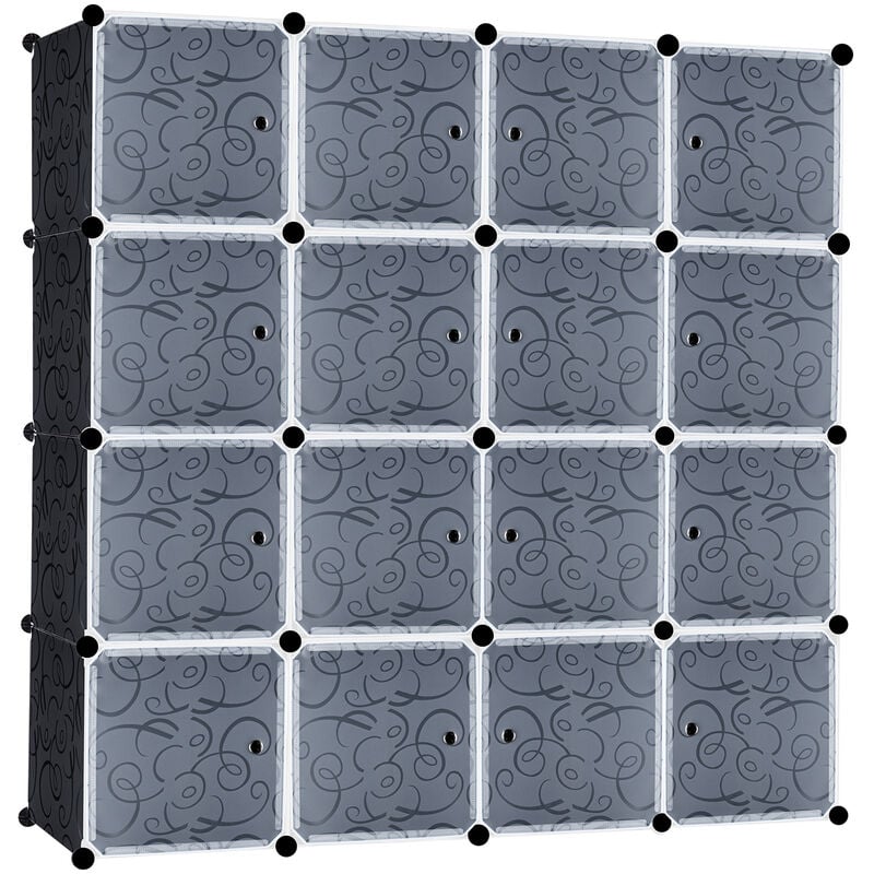 Hengmei - Armoire Armoire de rangement Noir diy Étagère Système Penderie à monter soi-même(16 boîtes avec porte)