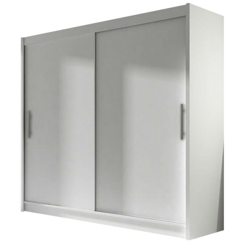 Armoire Atlanta 100, Blanc, 215x180x58cm, Portes d'armoire: Glissement - Blanc