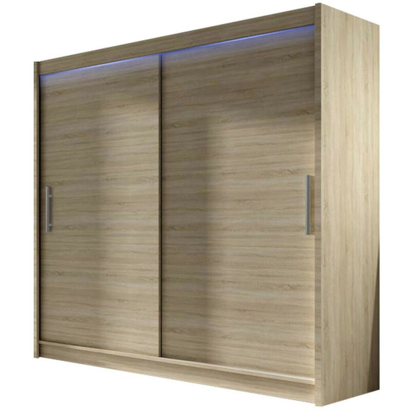 Mobilier1 - Armoire Closico 100, Sonoma chêne, 215x180x58cm, Portes d'armoire: Coulissantes, Nombre d'étagères: 0, led