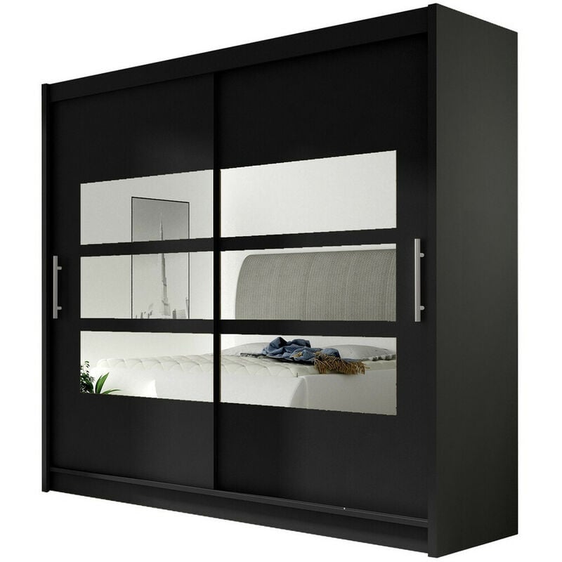 Mobilier1 - Armoire Closico 101, Noir, 215x180x58cm, Portes d'armoire: Coulissantes, Nombre d'étagères: 0