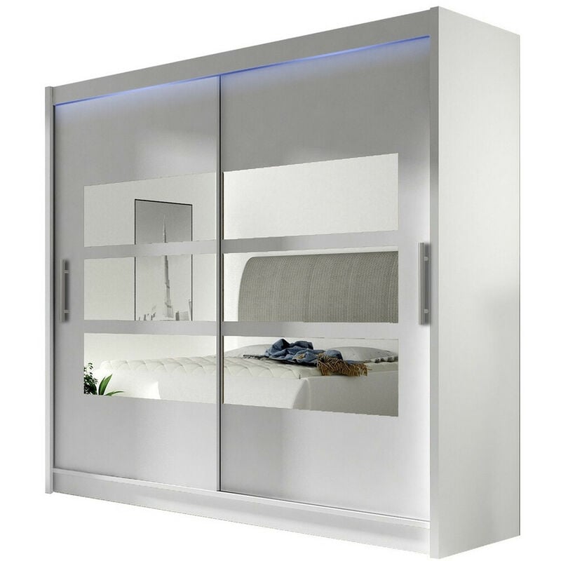 Mobilier1 - Armoire Closico 101, Blanc, 215x180x58cm, Portes d'armoire: Coulissantes, Nombre d'étagères: 0, led