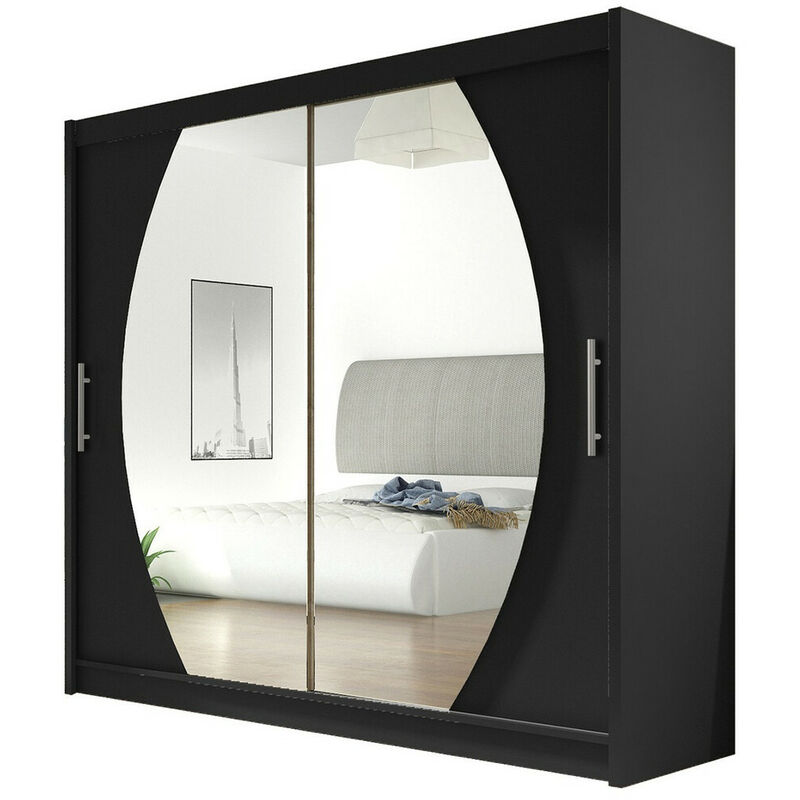 Mobilier1 - Armoire Atlanta 102, Noir, 215x180x58cm, Portes d'armoire: Glissement - Noir