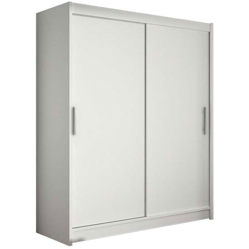 Armoire Atlanta 103, Blanc, 200x150x58cm, Portes d'armoire: Glissement - Blanc