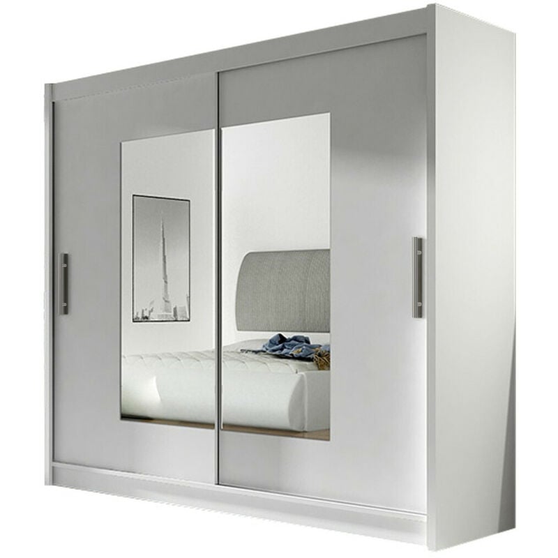 Mobilier1 - Armoire Closico 106, Blanc, 215x180x58cm, Portes d'armoire: Coulissantes, Nombre d'étagères: 0
