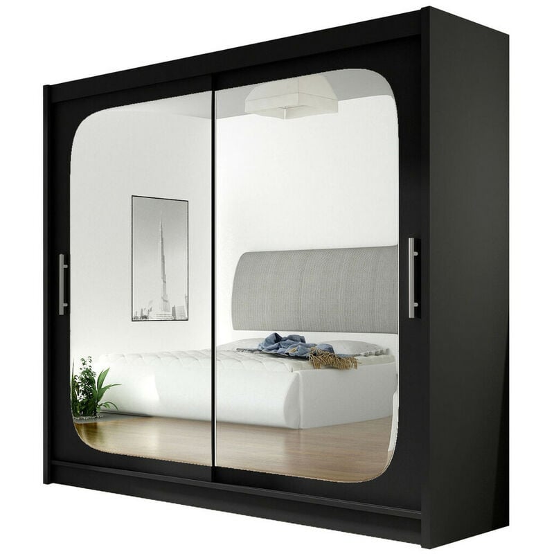 Mobilier1 - Armoire Closico 108, Noir, 215x180x58cm, Portes d'armoire: Coulissantes, Nombre d'étagères: 0