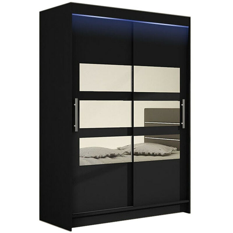 Armoire Closico 109, Noir, 200x120x58cm, Portes d'armoire: Coulissantes, Nombre d'étagères: 0, LED