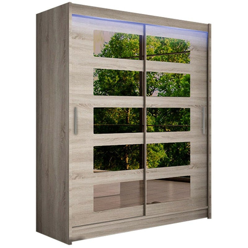 Mobilier1 - Armoire Closico 114, Truffe chêne, 200x150x58cm, Portes d'armoire: Coulissantes, Nombre d'étagères: 0, led