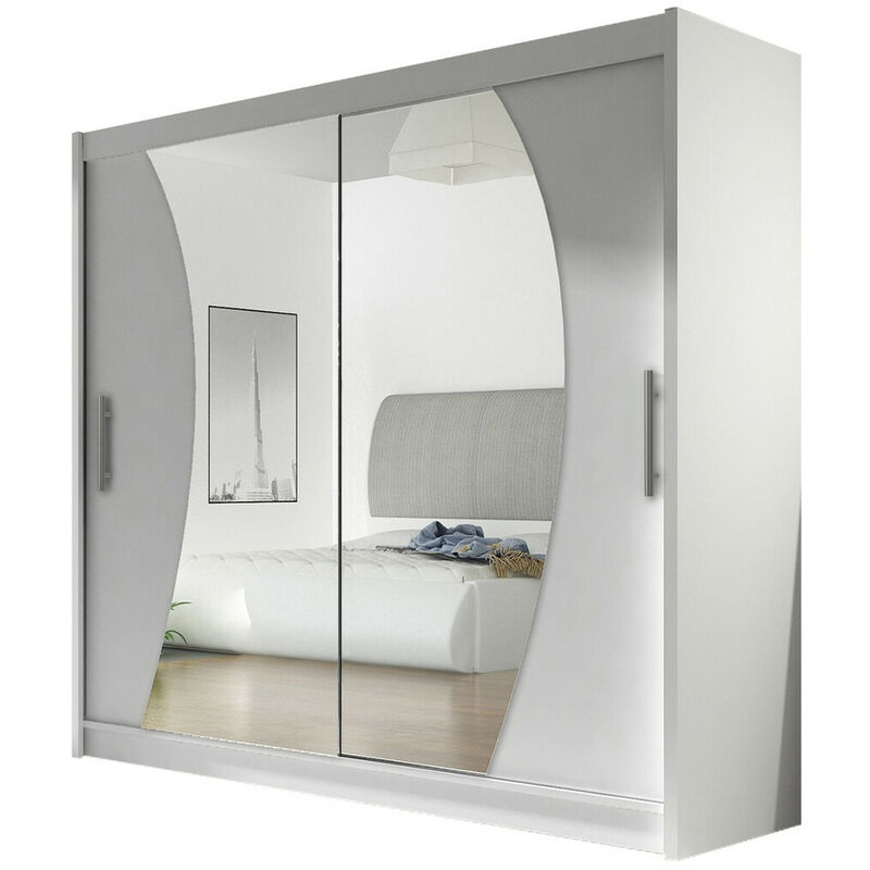 Mobilier1 - Armoire Closico 115, Blanc, 215x180x58cm, Portes d'armoire: Coulissantes, Nombre d'étagères: 0