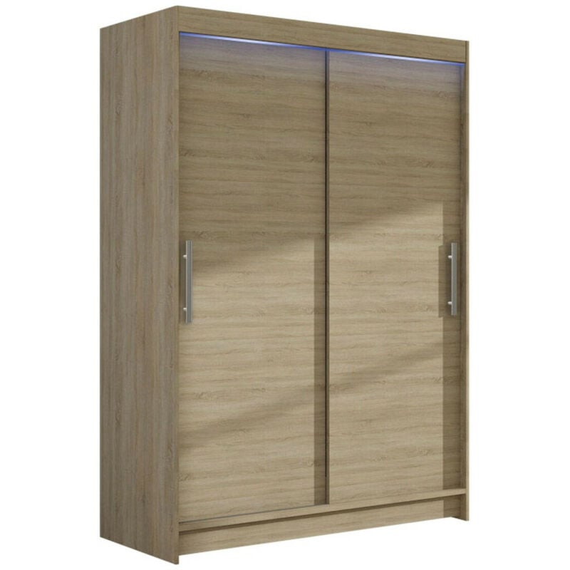 Mobilier1 - Armoire Closico 117, Sonoma chêne, 200x120x58cm, Portes d'armoire: Coulissantes, Nombre d'étagères: 0, led