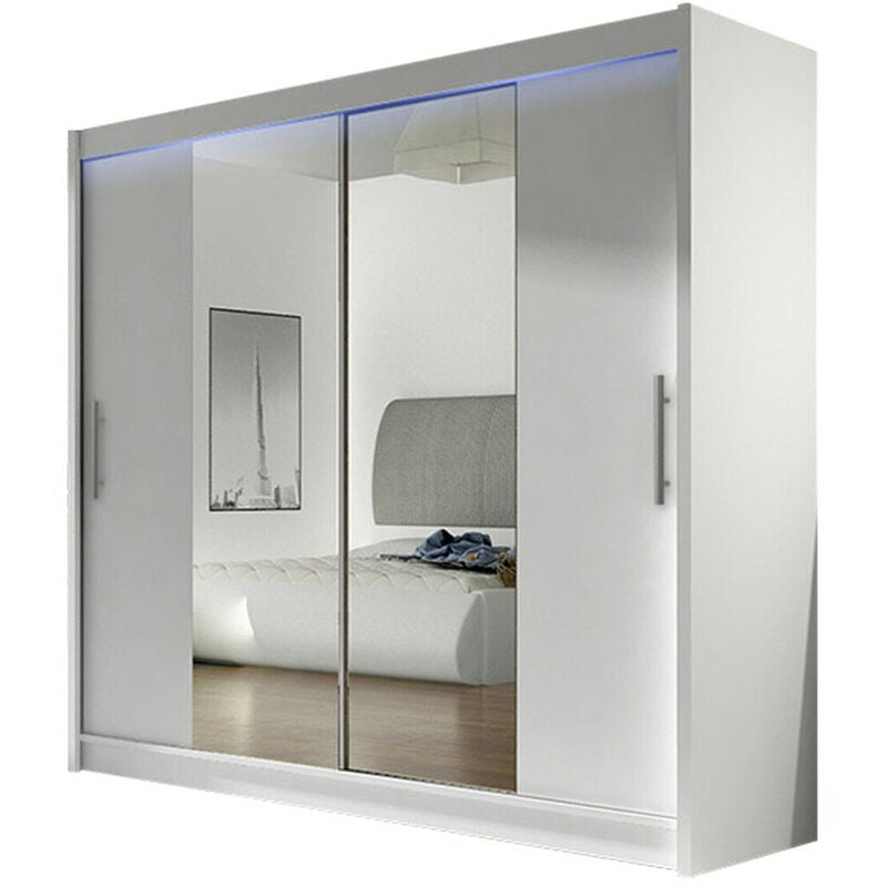 Mobilier1 - Armoire Closico 123, Blanc, 215x180x58cm, Portes d'armoire: Coulissantes, Nombre d'étagères: 0, led