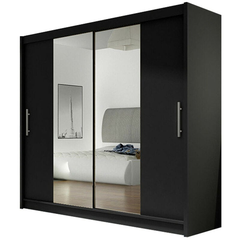 Mobilier1 - Armoire Closico 123, Noir, 215x180x58cm, Portes d'armoire: Coulissantes, Nombre d'étagères: 0