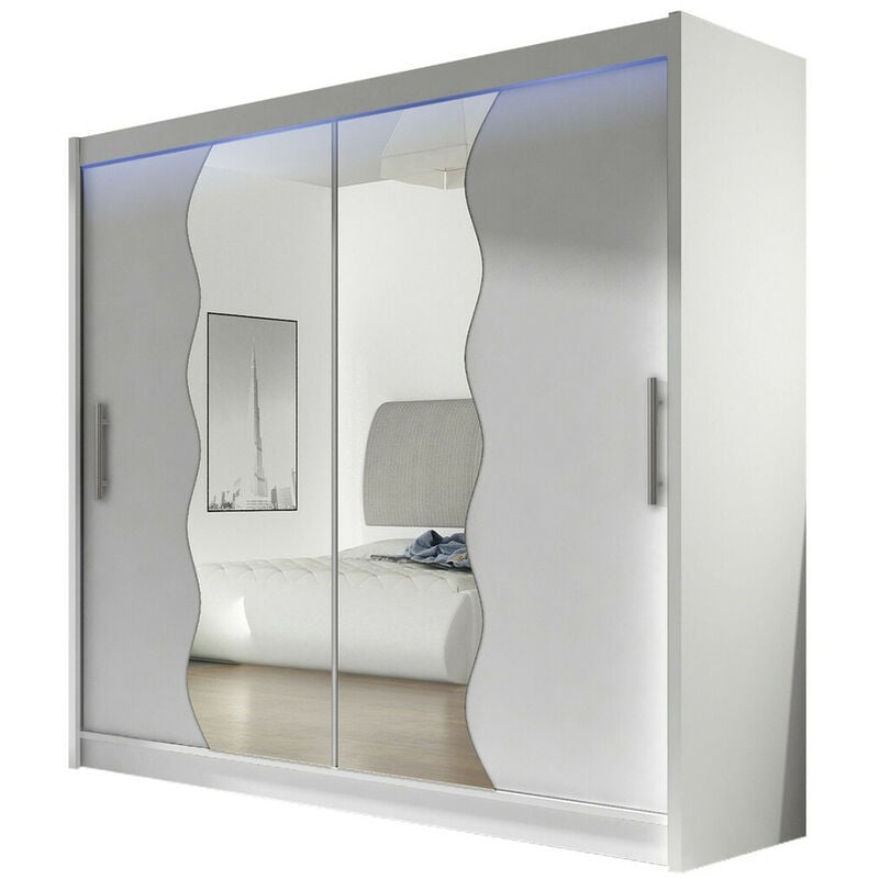 Mobilier1 - Armoire Closico 125, Blanc, 215x180x57cm, Portes d'armoire: Coulissantes, Nombre d'étagères: 0, led