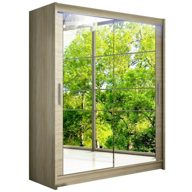 Armoire Closico 127, Sonoma chêne, 200x150x58cm, Portes d'armoire: Coulissantes, Nombre d'étagères: 0, LED