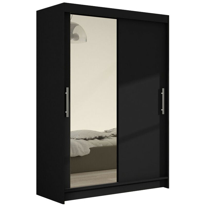 Mobilier1 - Armoire Closico 128, Noir, 200x120x58cm, Portes d'armoire: Coulissantes, Nombre d'étagères: 0