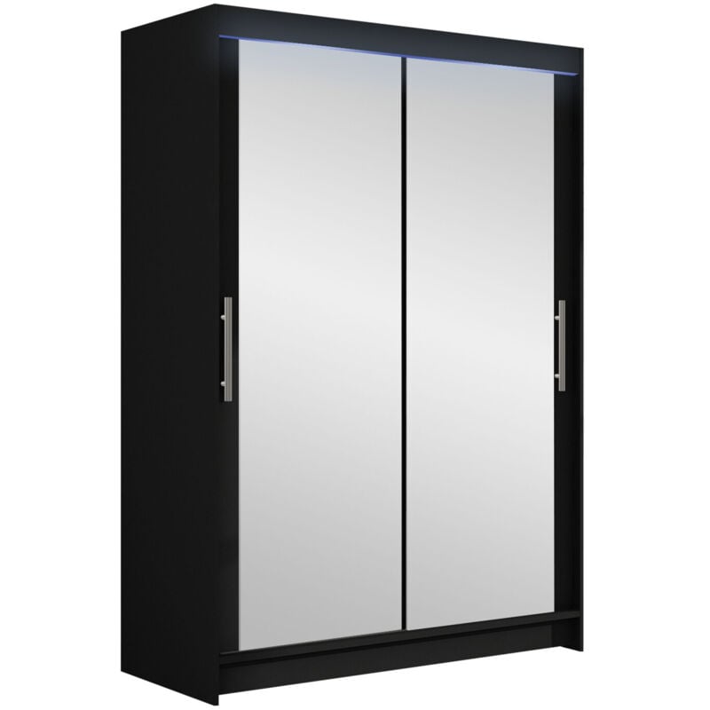 Mobilier1 - Armoire Closico 129, Noir, 200x120x58cm, Portes d'armoire: Coulissantes, Nombre d'étagères: 0, led