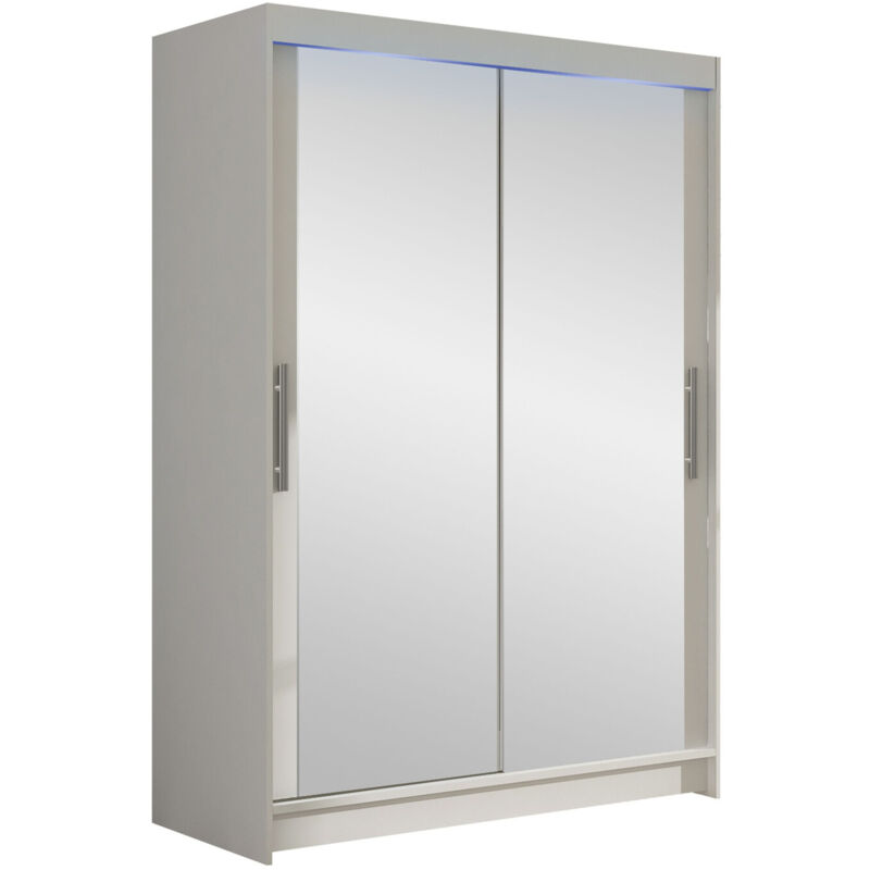 Mobilier1 - Armoire Closico 129, Blanc, 200x120x58cm, Portes d'armoire: Coulissantes, Nombre d'étagères: 0, led