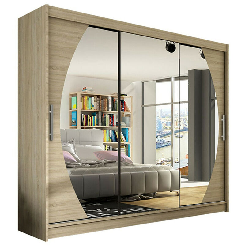 Mobilier1 - Armoire Closico 130, Sonoma chêne, 215x250x58cm, Portes d'armoire: Coulissantes, Nombre d'étagères: 0