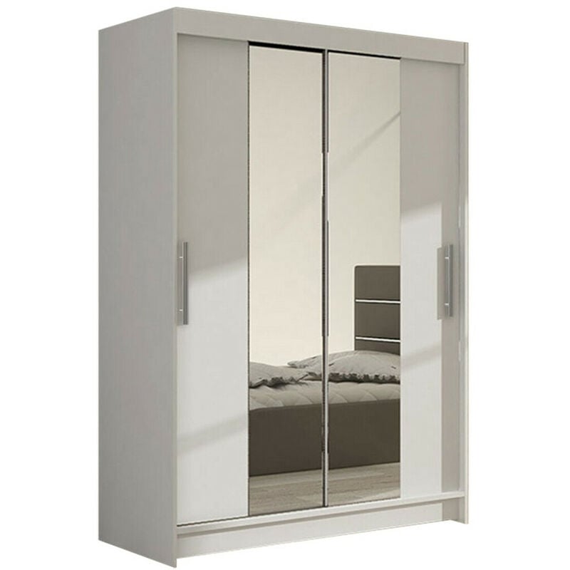 Mobilier1 - Armoire Atlanta 133, Blanc, 200x120x58cm, Portes d'armoire: Glissement - Blanc