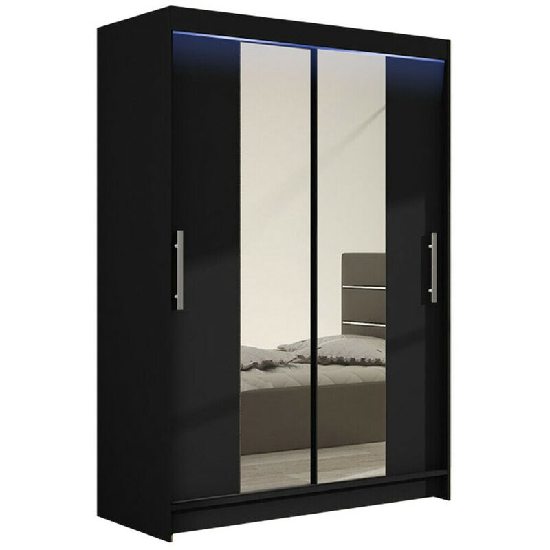 Mobilier1 - Armoire Atlanta 133, Noir, 200x120x58cm, Portes d'armoire: Glissement, led - Noir
