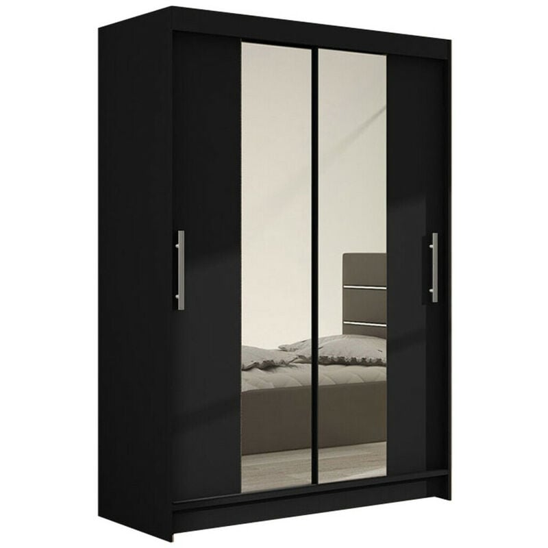 Mobilier1 - Armoire Atlanta 133, Noir, 200x120x58cm, Portes d'armoire: Glissement - Noir