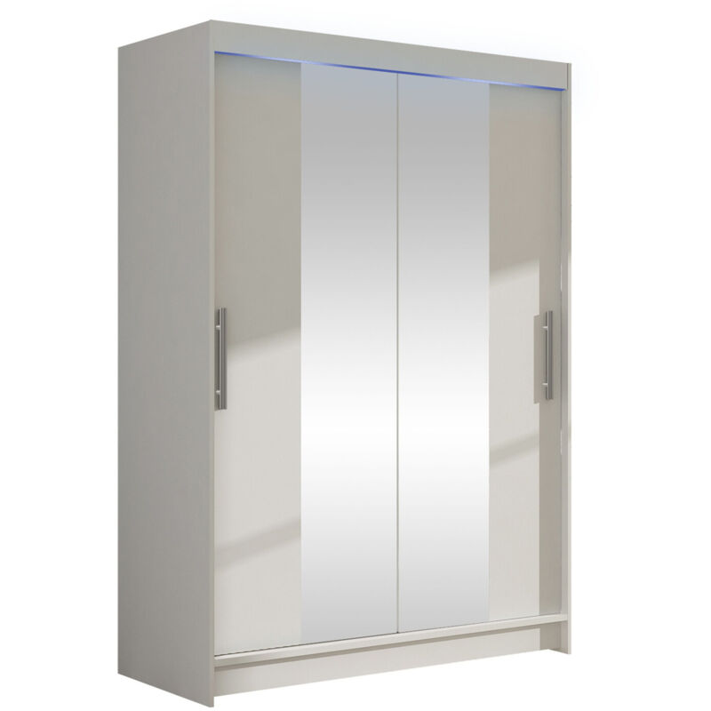 Mobilier1 - Armoire Closico 133, Blanc, 200x120x58cm, Portes d'armoire: Coulissantes, Nombre d'étagères: 0, led