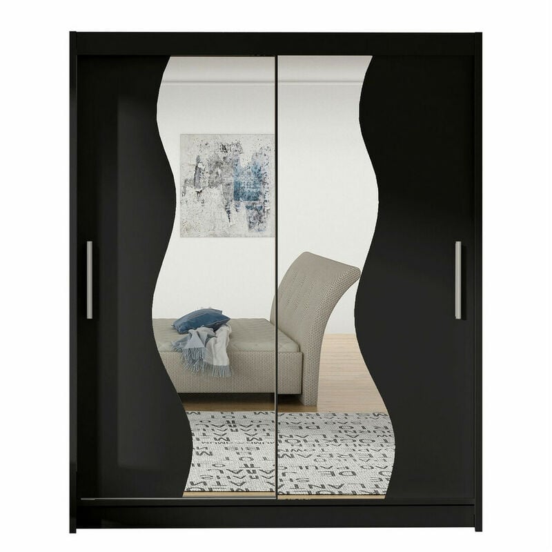 Mobilier1 - Armoire Closico 134, Noir, 200x150x58cm, Portes d'armoire: Coulissantes, Nombre d'étagères: 0