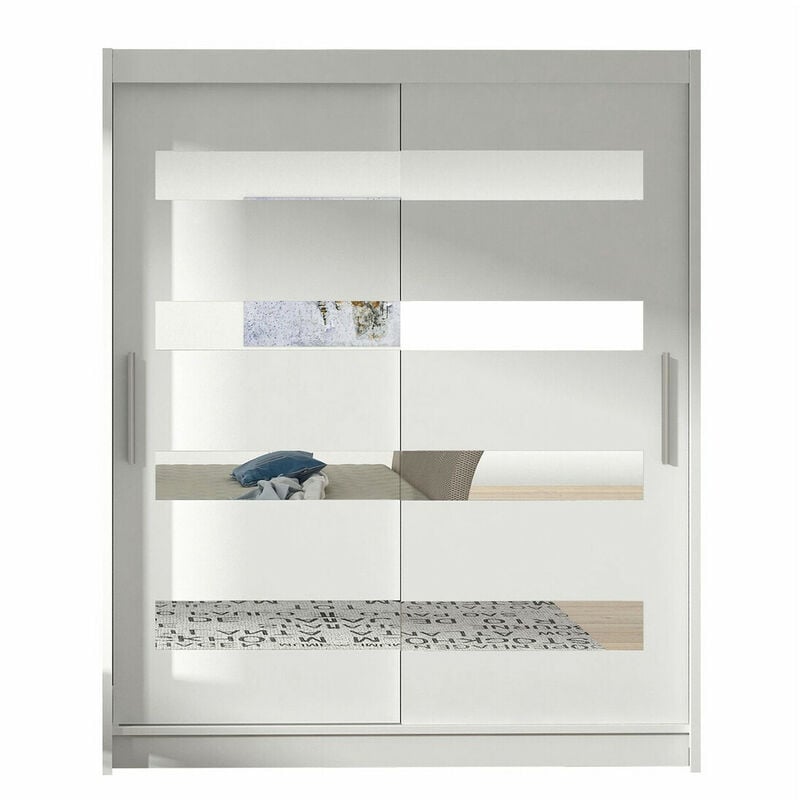 Armoire Closico 136, Blanc, 200x150x58cm, Portes d'armoire: Coulissantes, Nombre d'étagères: 0