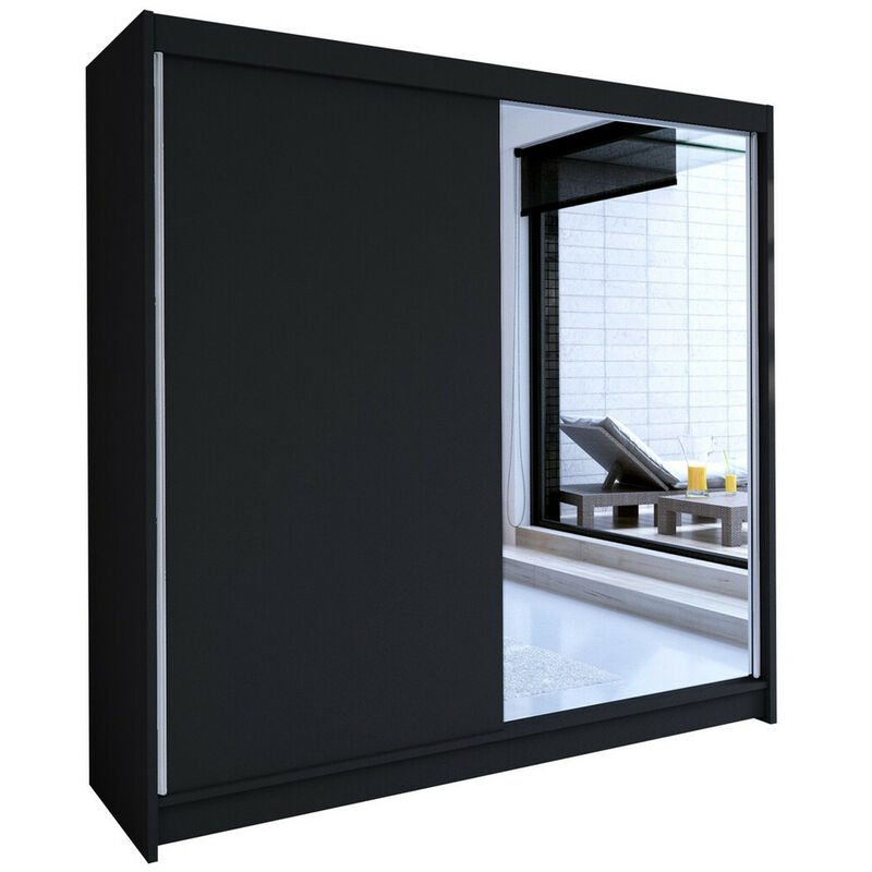 Mobilier1 - Armoire Atlanta 137, Noir, 215x180x58cm, Portes d'armoire: Glissement - Noir