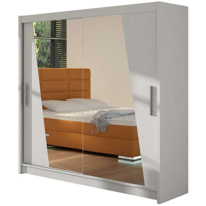 Mobilier1 - Armoire Closico 144, Blanc, 215x180x58cm, Portes d'armoire: Coulissantes, Nombre d'étagères: 0