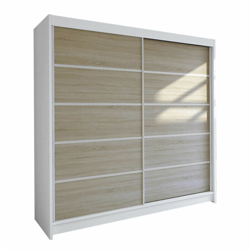 Mobilier1 - Armoire Closico 153, Blanc + Sonoma chêne, 215x180x58cm, Portes d'armoire: Coulissantes, Nombre d'étagères: 0