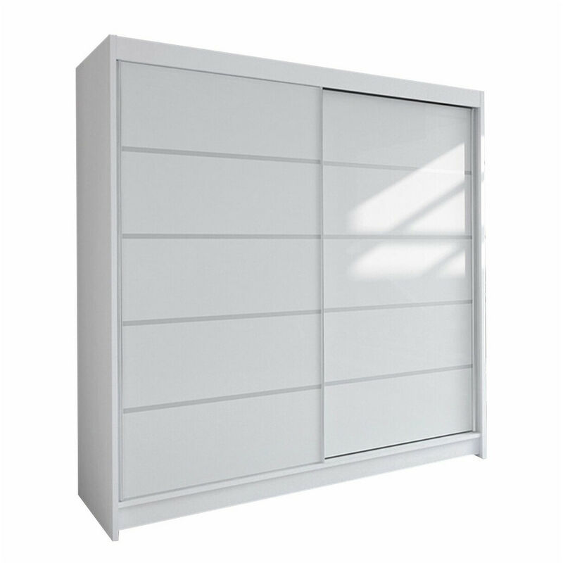 Armoire Closico 153, Blanc, 215x180x58cm, Portes d'armoire: Coulissantes, Nombre d'étagères: 0