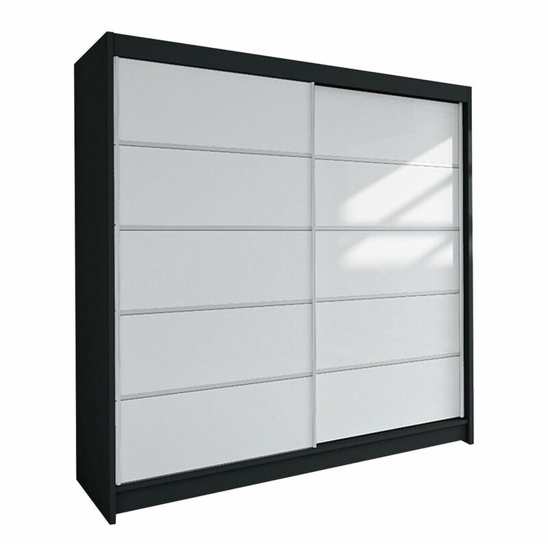 Mobilier1 - Armoire Closico 153, Noir + Blanc, 215x180x58cm, Portes d'armoire: Coulissantes, Nombre d'étagères: 0