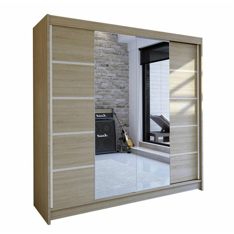 Mobilier1 - Armoire Closico 154, Sonoma chêne, 215x180x58cm, Portes d'armoire: Coulissantes, Nombre d'étagères: 0