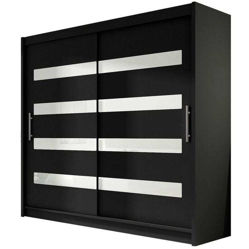 Mobilier1 - Armoire Closico 156, Noir + Blanc brillant, 215x180x58cm, Portes d'armoire: Coulissantes, Nombre d'étagères: 0