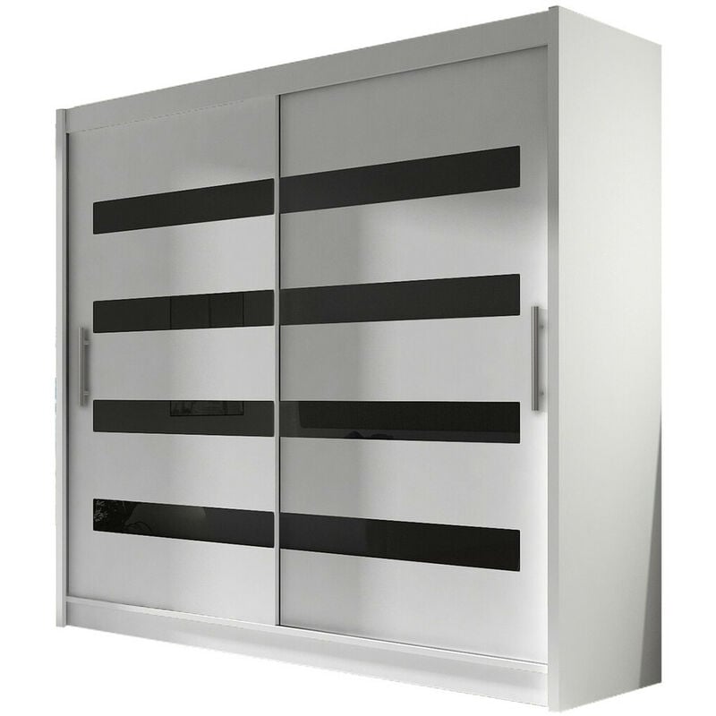 Mobilier1 - Armoire Closico 156, Blanc + Noir brillant, 215x180x58cm, Portes d'armoire: Coulissantes, Nombre d'étagères: 0
