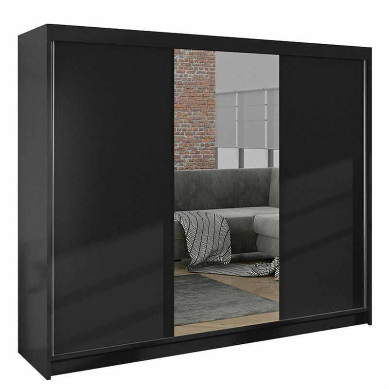 Armoire Closico 158, Noir, 215x200x58cm, Portes d'armoire: Coulissantes, Nombre d'étagères: 0