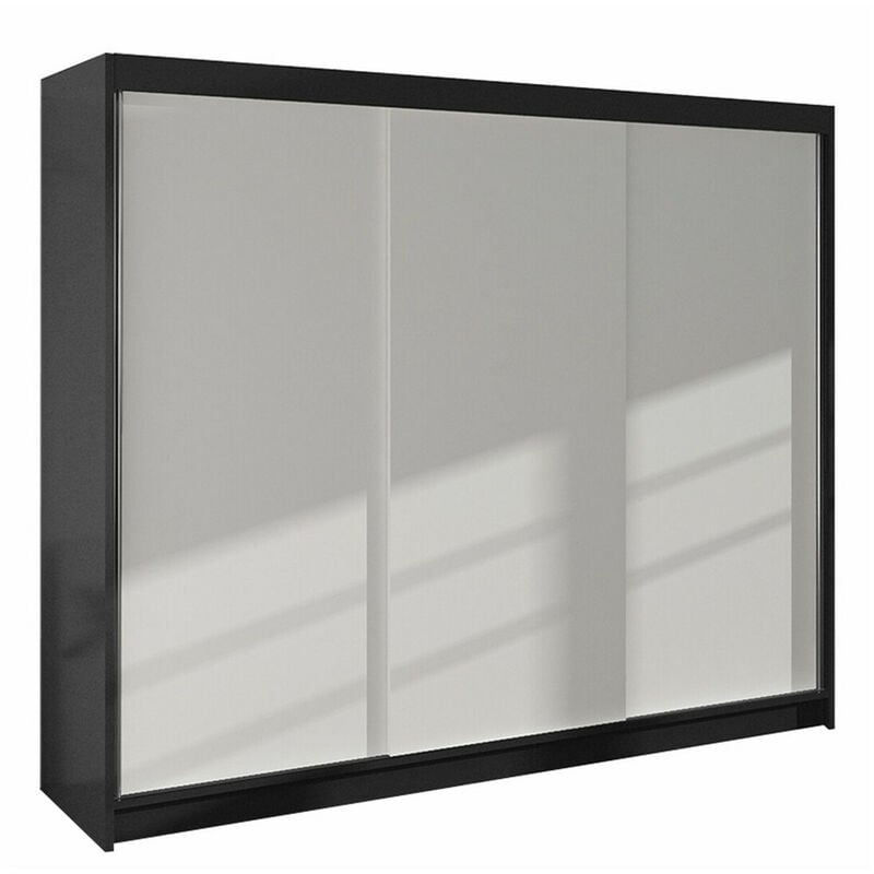 Mobilier1 - Armoire Closico 159, Noir + Blanc, 215x200x58cm, Portes d'armoire: Coulissantes, Nombre d'étagères: 0
