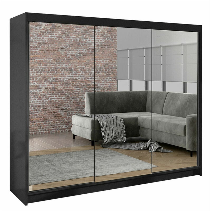 Mobilier1 - Armoire Closico 160, Noir, 215x200x58cm, Portes d'armoire: Coulissantes, Nombre d'étagères: 0