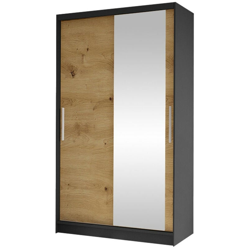 Mobilier1 - Armoire Closico 164, Noir + Chêne Artisan, 200x100x58cm, Portes d'armoire: Coulissantes, Nombre d'étagères: 0