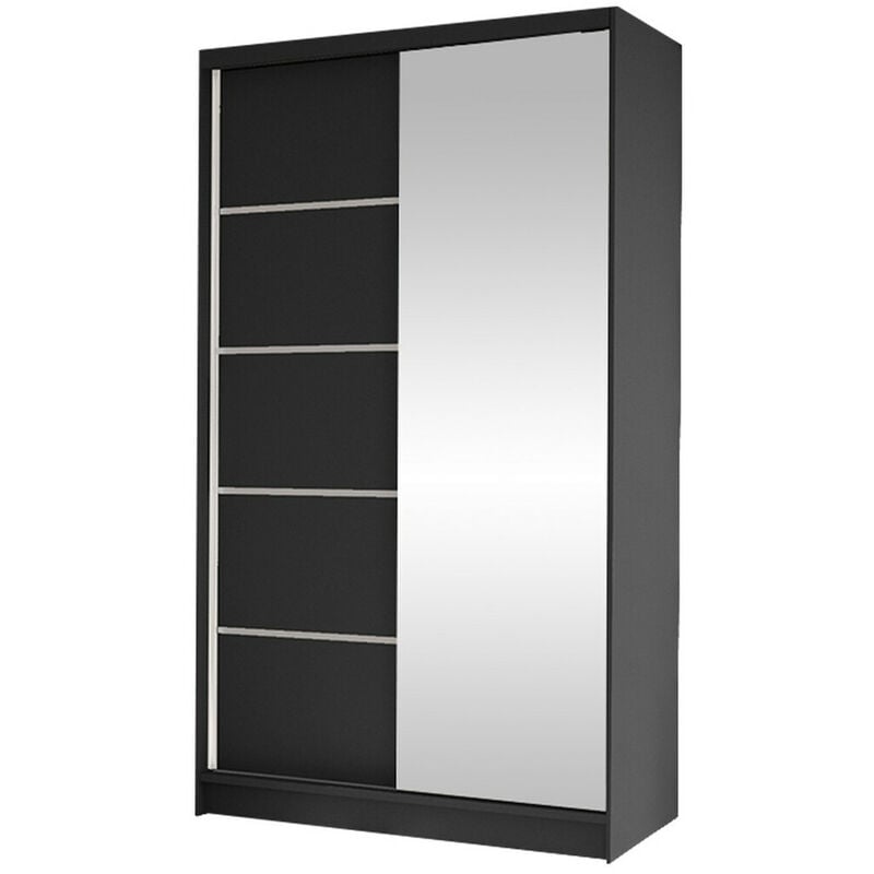 Mobilier1 - Armoire Closico 166, Noir, 200x100x58cm, Portes d'armoire: Coulissantes, Nombre d'étagères: 0