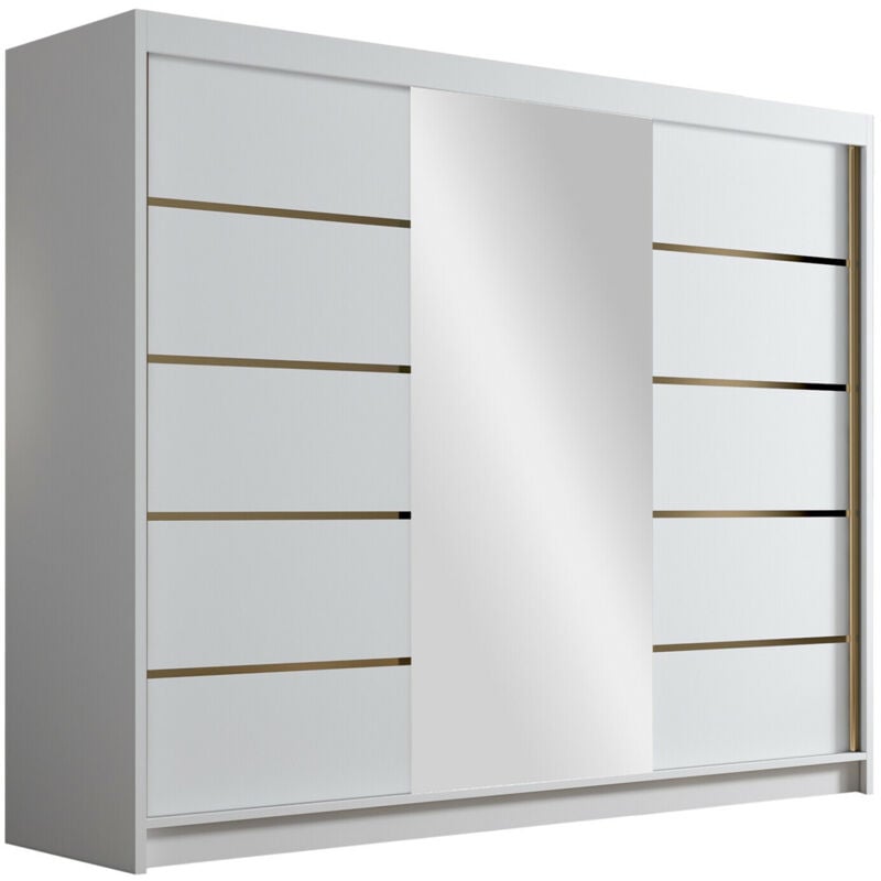 Armoire Closico 184, Blanc, 215x250x58cm, Portes d'armoire: Coulissantes, Nombre d'étagères: 0