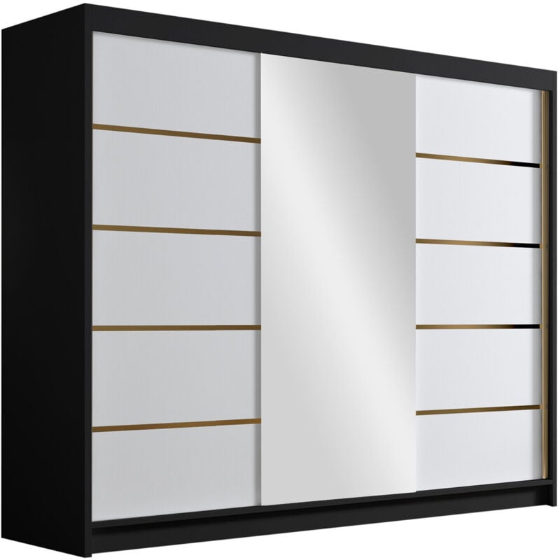 Mobilier1 - Armoire Closico 184, Noir + Blanc, 215x250x58cm, Portes d'armoire: Coulissantes, Nombre d'étagères: 0