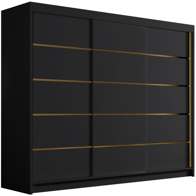 Mobilier1 - Armoire Closico 184, Noir, 215x250x58cm, Portes d'armoire: Coulissantes, Nombre d'étagères: 0