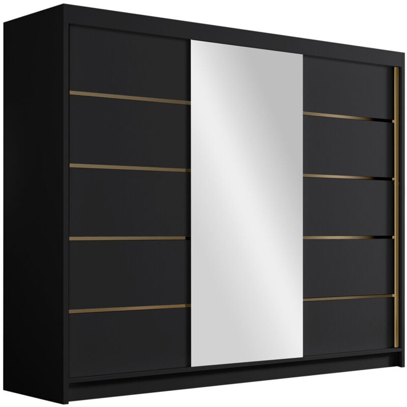 Mobilier1 - Armoire Closico 184, Noir, 215x250x58cm, Portes d'armoire: Coulissantes, Nombre d'étagères: 0